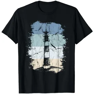 80er Retro Leuchtturm & Möwen Nordsee Ostsee Urlaub am Meer T-Shirt