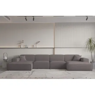 Wohnlandschaft U-Form CELES PREMIUM in Stoff Ascot Bukla Taupe - Beige