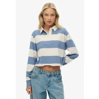 Superdry für Damen. W6012175A Gestreiftes Poloshirt Rugby blau (L), Lässig, Baumwolle, Langarm
