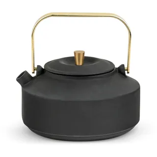Bredemeijer elegante Guss Teekanne 1,0 Liter - schwarze, gusseiserne Kanne mit goldfarbenen Teefilter, Henkel & Deckelknopf - für alle Teesorten geeignet