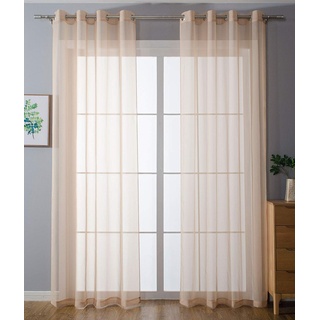 2er-Pack Ösen Gardinen Transparent Vorhang Set Wohnzimmer Voile Ösenvorhang Bleibandabschluß HxB 175x140 cm Sand, 203322