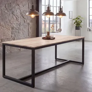 FineBuy Esszimmertisch 180 cm Akazie Massivholz Metall Esstisch Loft-Style, Küchentisch mit Metallbeinen, Holztisch Industrial, Speisetisch Esszimmer - Braun