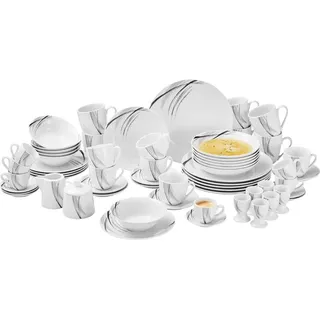 Novel Kombiservice , Grau, Schwarz, Weiß , Keramik , 62-teilig , Streifen , 190 ml,190 ml,220 ml,270 ml,90 ml,420 ml,430 ml , Lfgb , lebensmittelecht , Geschirr, Geschirrsets, Kombiservice
