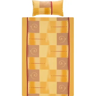Erwin Müller Bettwäsche, Bettgarnitur Single-Jersey Ocker-gelb-rot Größe 40x80 cm / 135x200 cm - 100% Baumwolle, pflegeleicht, bügelleicht, mit praktischem Reißverschluss - Ocker-gelb-rot