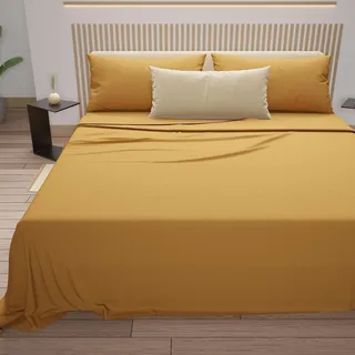 PETTI Artigiani Italiani - 4-teiliges Bettwäsche-Set für Doppelbett, weich und atmungsaktiv, Bettwäsche-Set mit Oberlaken, Spannbettlaken mit elastischen Ecken und 2 Kissenbezügen, gelb