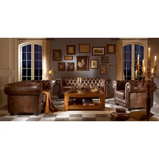 Edle Designer Polster Sofa Couch Garnitur Leder Sofas Couchen 3+2+1 Chesterfield