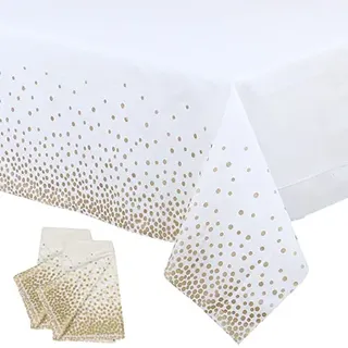 2Stück Einweg Tischdecke Weiß/Rose Gold Punkt Kunststoff Tischdecken Rechteckig,137*274cm Tischdecke Rolle Wasserdichte Ölbeständig Garten Tischtuch Papiertischdecke für Party,Geburtstag,Weihnachten