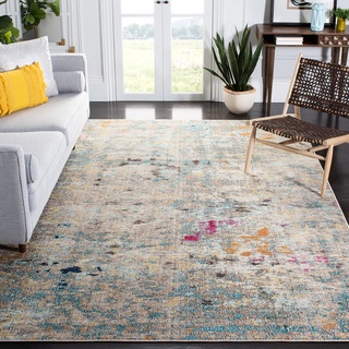 SAFAVIEH Boho Teppich für Wohnzimmer, Esszimmer, Schlafzimmer - Madison Collection, Kurzer Flor, Grau und Gold, 200 x 200 cm