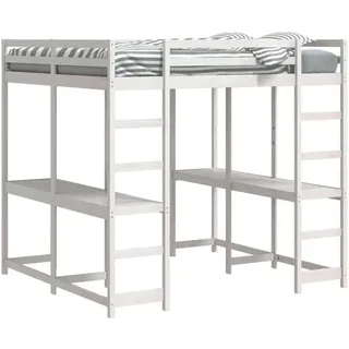 vidaXL Hochbett mit Schreibtisch & Leiter Weiß 140x200 cm Kiefernholz - Weiß