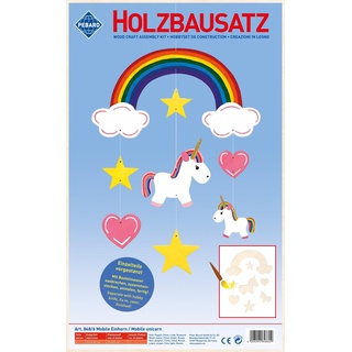 Pebaro 848/6 Holzbausatz Mobile Einhorn, 3D Puzzle, Modellbausatz, Basteln mit Holz, Holzpuzzle, vorgestanzte Holzplatte, inkl. Schmirgelpapier, ausbrechen, zusammenstecken, fertig, Geschenkidee