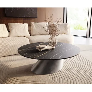 Couchtisch Edge Rund 100x100 cm Keramik Laminam® Noir Desir Braun Conis Metallic Silber