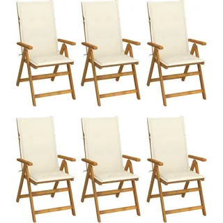Klappbare Gartenstühle 6 Stk. mit Auflagen Massivholz Akazie - Creme, Bunt
