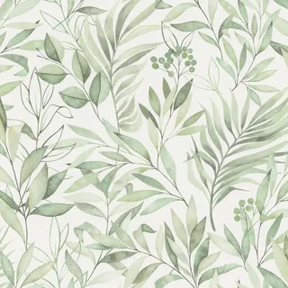 Rasch Textil Helle Papiertapete mit grünen Blättern 10,05 m x 0,53 m 0 g Grün 286052