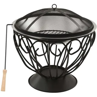 2in1 Feuerschale und Grill mit Schürhaken 59x59x60 cm Edelstahl - Silber