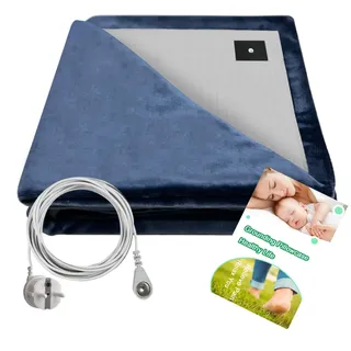 LEOANITTY Erdungsdecke für Bett-Schlaftherapie, 200 * 140 cm, Grounding Blanket, Geerdeter Überwurf zur Schmerzlinderung, besserer Schlaf, Energie, leitfähiges Blatt (Dunkelblau)