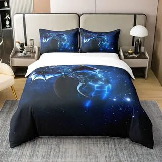 Loussiesd Galaxy Dragon Bettwäsche Set 135x200cm 100% Baumwolle Kinder Chic Weltraum Sternenhimmel Bettwäsche Set Dschungeltiere Drachen Bettwäsche für Jungen Kinder Teens Blau Schwarz Betten Set