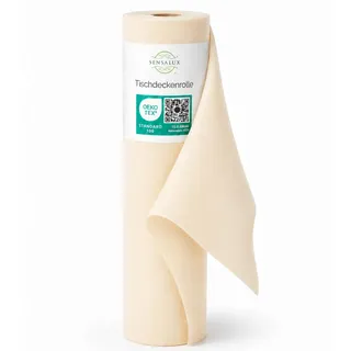 Sensalux Tischdeckenrolle Vlies 1,50 x 25 m Creme, 80 g/m2 | abwaschbar, wasserabweisend, stoffähnlich, Tischdecke Rolle, OEKO-TEX, Party, Hochzeit, Catering, Event
