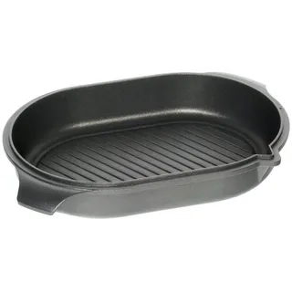 AMT Gastroguss Gußbräterdeckel 32 x 22 cm, 6 cm hoch, auch als Bräter einsetzbar, mit Grillboden, induktionsgeeignet, Lotan® Antihaft-Veredelung, Gusspfanne (Aluguss), AMZN-I-63222