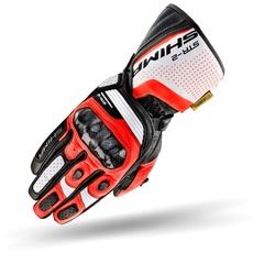 SHIMA STR-2 Motorradhandschuhe Herren - Touchscreen, Sommer, Sport Leder Handschuhe mit Carbon Knöchelprotektor, Handflächen- und Fingerschieber, Verstärkte Handfläche (Red Fluo, L)