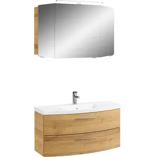 Saphir Badmöbel-Set »Cassca Sprint 2-teilig Mineralmarmor-Waschtisch mit LED-Spiegelschrank« 2 Stk. tlg., braun