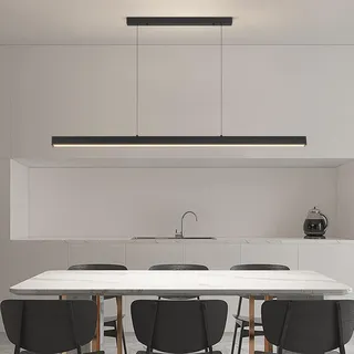 Mikeru Pendelleuchte Esstisch,100cm Schwarz Dimmbar mit Fernbedienung Hängelampe, Höhenverstellbar Esstischlampe Linear Lampen Hängend 10% bis 100% für Esszimmer Arbeitzimmer Büro Küche