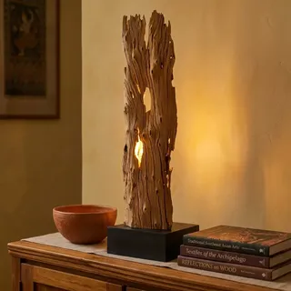 Treibholz Stehlampe 95cm Teak Altholz Thailand GU10 LED Boho Unikat Holzlampe