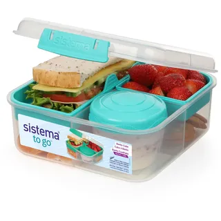Sistema Bento Box TO GO Brotdose mit Fächern | 1,25 L Lunchbox mit Joghurt-/Fruchtbehälter | Lunchbox Kinder & Erwachsene | Blaugrün
