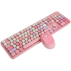 Tbest Bluetooth Tastatur Pink, Kabellose Tastatur Ein 2,4 Ghz Kabelloses 104-Tasten-Tastatur- Und Maus-Set Büro-Desktop-Nette Tastatur Für Computer (Rosa Mischfarbe)