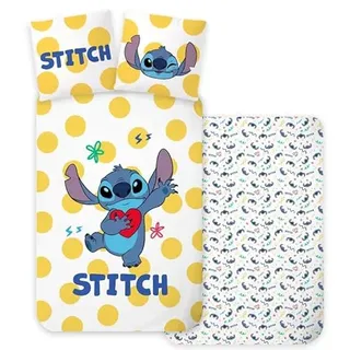 Disney Lilo & Stitch Kinderbett Bettwäsche Set | Bettbezug 100x135 cm mit Kissenbezug 40x60 cm, 100% Baumwolle | Lover Stitch Style Baby Wendebettwäsche Set perfekt für Jungen & Mädchen