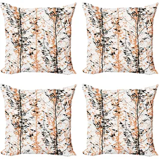 ABAKUHAUS Modern Kissenbezug Set (4 Stück), Baum-Schatten Artwork, Moderner Doppelseitiger Digitaldruck, 40 cm x 40 cm, Orange Schwarz und Weiß - Orange