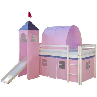 Homestyle4u Hochbett mit Rutsche 90/200 cm Rosa , Weiß, Rosa , Holz , Babymöbel & Kindermöbel, Kinderzimmer & Jugendzimmer, Kinderbetten, Hochbetten