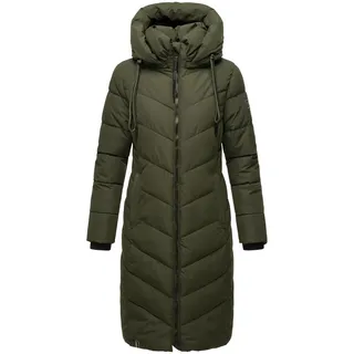 Navahoo Damen, Wintermantel Warmer Langer Steppmantel mit Abnehmbarer Kapuze Sahnekatzii XIV Dark Olive Gr. 5XL - 5XL