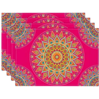 Artoid Mode Rosa Gelb Mandala Boho Böhmen Platzsets 4er Set, 30x45cm Urlaub Tischsets Waschbar Platzdeckchen Küche Party Deko