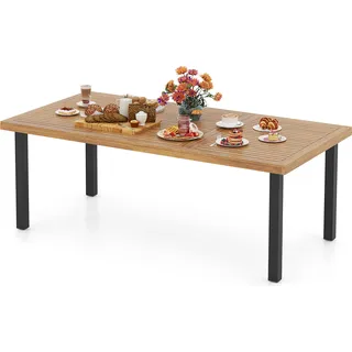 COSTWAY Gartentisch mit Schirmloch, 200x100cm, großer Terrassentisch für 8 Personen, rechteckiger Balkontisch aus Akazienholz, Outdoor-Esstisch - Naturbelassen, Schwarz