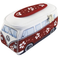 Bild VW Collection - Volkswagen Neopren Universal-Schmink-Kosmetik-Kultur-Reise-Apotheke-Tasche-Mäppchen-Beutel T1 Bulli Bus (Hibiskus/Rot/Klein)