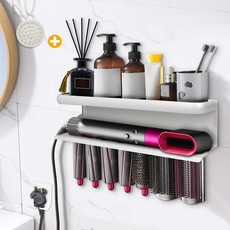 Yimerlen Airwrap Aufbewahrungshalter, kompatibel mit Dyson Airwrap Lockenstab Wandmontage, Aufbewahrungsregal Halter für Badezimmer-Aufsätze Organizer (mit Shampoo-Kamm), Weiß