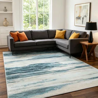 Tinyboy-hbq Teppiche für Wohn-, Schlaf- und Esszimmer, moderner, rutschfester Kurzflor, abstrakte Fläche, 160 x 200 cm (Blau)