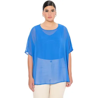 Ulla Popken Damen große Größen Übergrößen Plus Size Chiffonbluse, Oversized, Rundhals, Halbarm