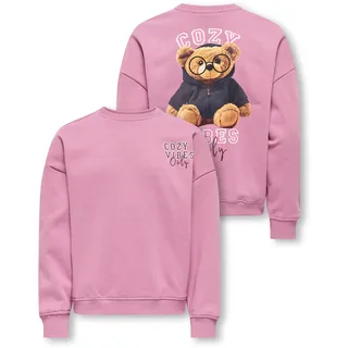 Sweatshirt KIDS ONLY "KOGBILA L/S OVZ PRINT O-NECK SWT NOOS", Mädchen, Gr. 158/164, mauve orchid print:cozy, Sweatware, Obermaterial: 60% Baumwolle, 40% Polyester, bedruckt, oversize normal, Rundhals, Rippbündchen, Sweatshirts Sweatshirt, Baumwollmischung, oversize