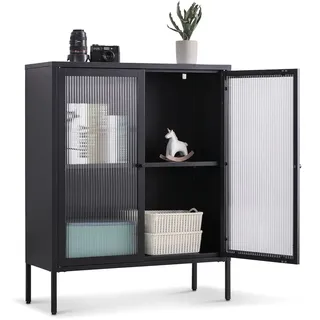 Coemo Highboard Tokio Schwarz 90x35x110cm Metall Glastüren