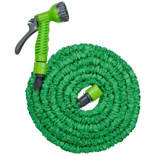 Kinzo Flexibler Gartenschlauch 10 m inkl. Schlauch Aufsatz mit Sprühkopf 7 Sprühpositionen Kunststoff Grün/Grau