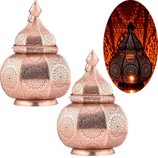 2er Set Orientalische Laterne Leuchte Tischlampe Lamisa Kupfer