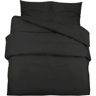 Bettwäsche-Set Schwarz 155x220 cm Leichte Mikrofaser - Schwarz
