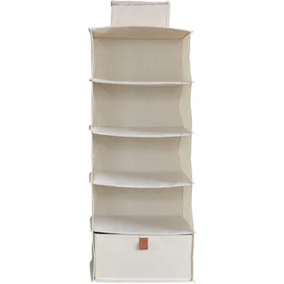 Love IT Store IT® Premium Hängeregal für den Kleiderschrank - Organizer aus Stoff - Verstärkt mit Holzplatte - Mit 4 Fächern und 1 Schublade - Beige - 30x30x75 cm