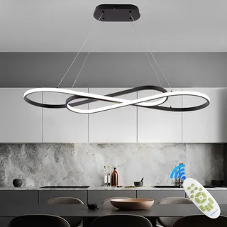 Qiaomao 57W Dimmbare LED Pendelleuchte, Doppelfigur 8 Design Hängeleuchte mit Fernbedienung, Pendellampe Hängend Höhenverstellbar, Hängelampe für Wohnzimmer, Esstisch, Esszimmer, Küche, Schwarz
