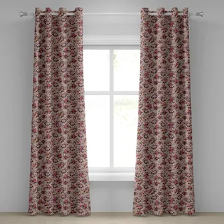 ABAKUHAUS Blume Ösenvorhang, Blumenmuster Mit Rosen Zweig Warmen Farben Blumen Anordnungs Blumensträußen, Dekorative 2-Panel-Fenstervorhänge, 280 cm x 245 cm, Tan Rosa Dunkelgrün