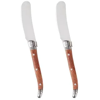 ARFUKA 2 Stück Buttermesser Edelstahl Frühstücksmesser Tafelmesser Käsemesser-Set Dessertmesser Brotzeitmesser Multifunktions-Butterverteiler mit Holzgriff