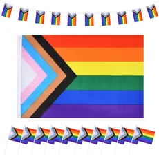 3x5 Ft Pride Rainbow Flag Set Kleine Regenbogenflagge und weißer Kunststoffstab Wimpel Banner Wetterfest Heller LGBTQ-Flagge Festival-Deko für Zuhause Party Paraden Karneval Feierlichkeiten (22 Stück)