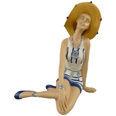 Badepuppe Figur Skulptur Pin-Up Kunststein Frau im Badeanzug Strandlady farbig 50er Jahre