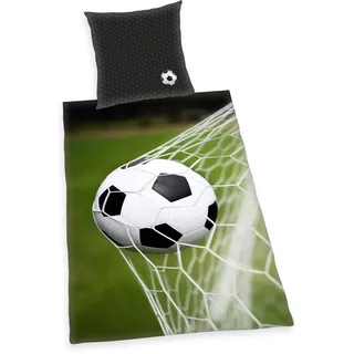 Herding Young Collection Bettwäsche Fußball, 70x90cm, 140x200cm, - schwarz|weiß|grün - 70x90/140x200cm